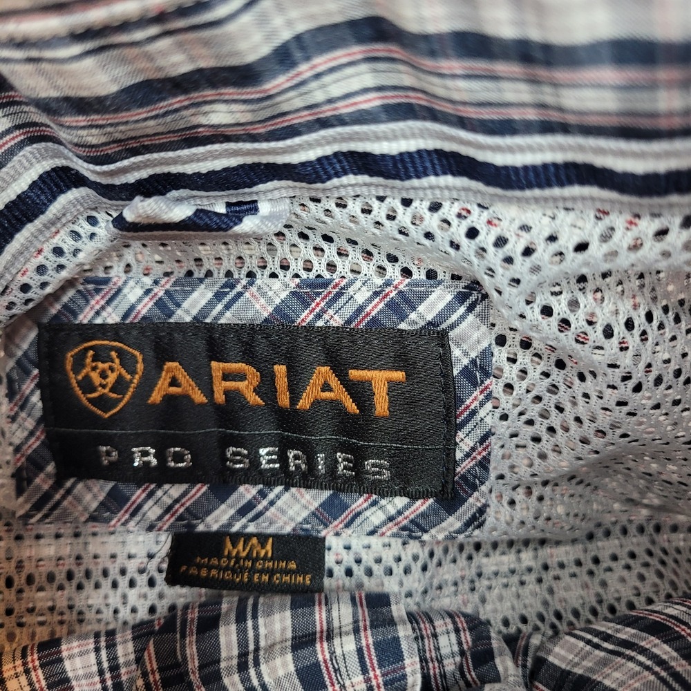Ariat Pro Series Shirt Mens Medium Blue Plaid Excellent Western Button Down Long - Picture 5 of 7